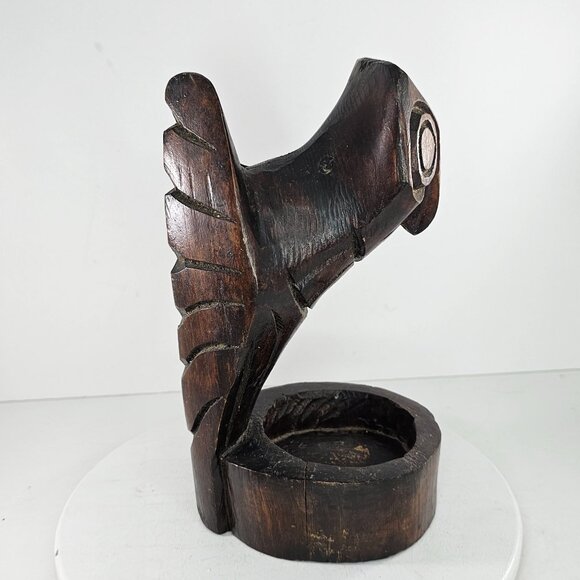 Hand-Carved Owl Figurine Wooden Ashtray Key Dish Catch All Bird Decor Folk Art - Picture 7 of 10